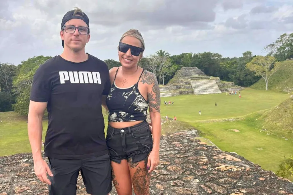 Standing on Mayan ruins at Altun Ha in Belize.