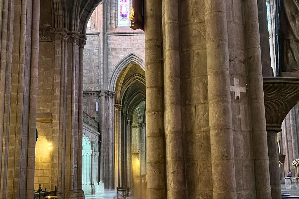 neo-gothic architecture inside the Basilica Del Voto Nacional.