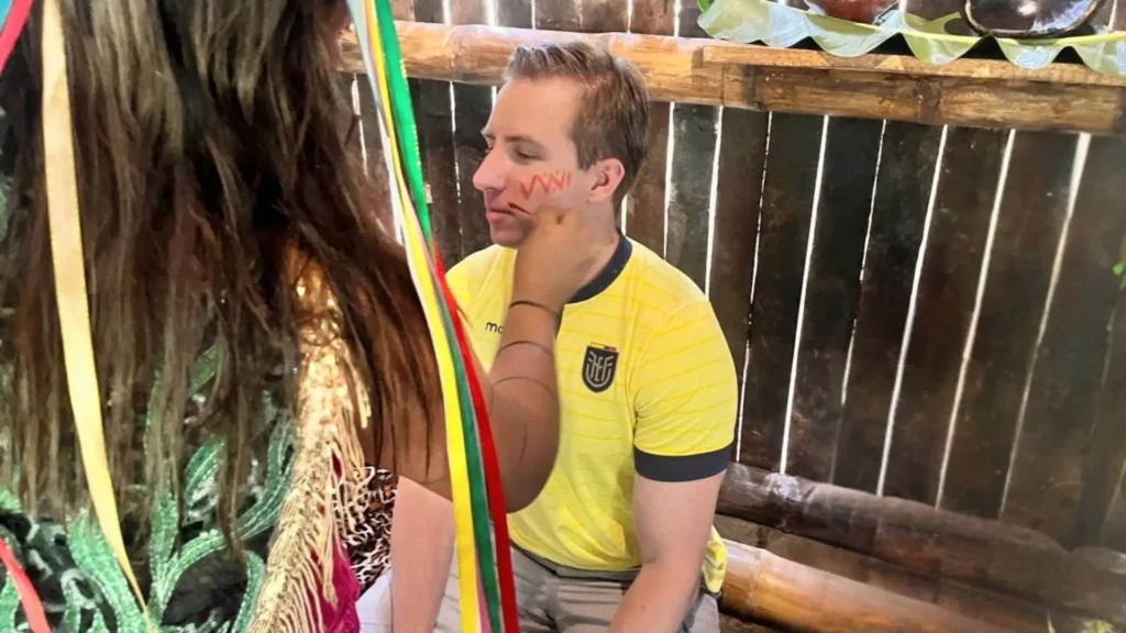 Tsachila tribe traditional face painting.